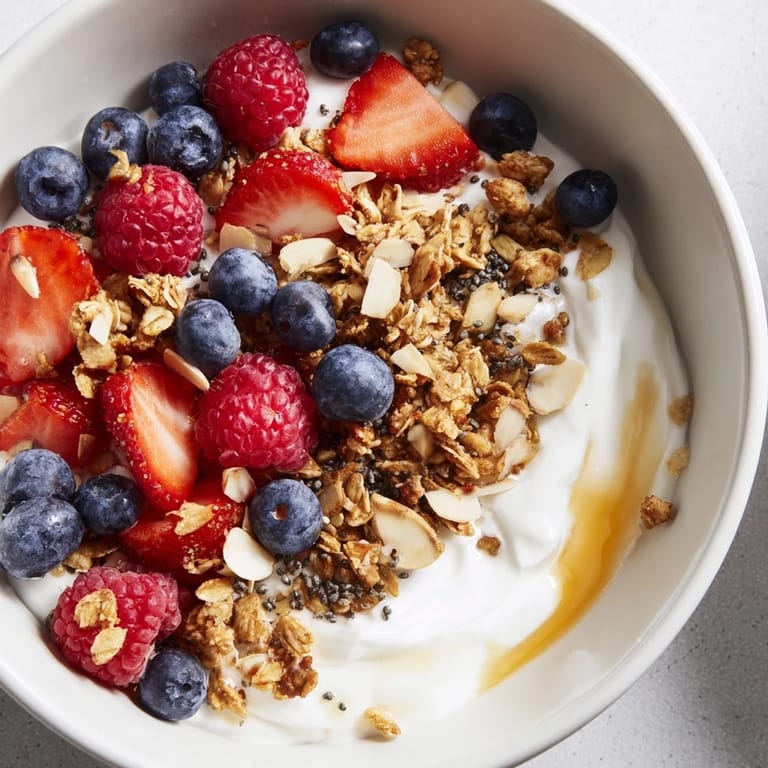 Creamy Dry Yogurt Bowl with Greek yogurt, mixed berries, and a satisfying crunch in every delicious bite.