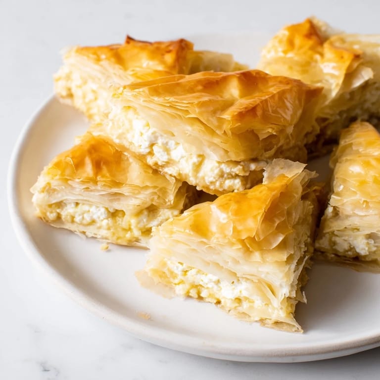 Crispy layers of phyllo dough surround the cheese filling of this delicious Bulgarian Banitsa, perfect for brunch.