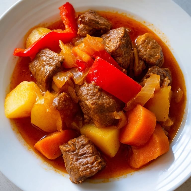 Hearty Hungarian Goulash Stew, a rich and comforting stew, perfect for a cold evening.