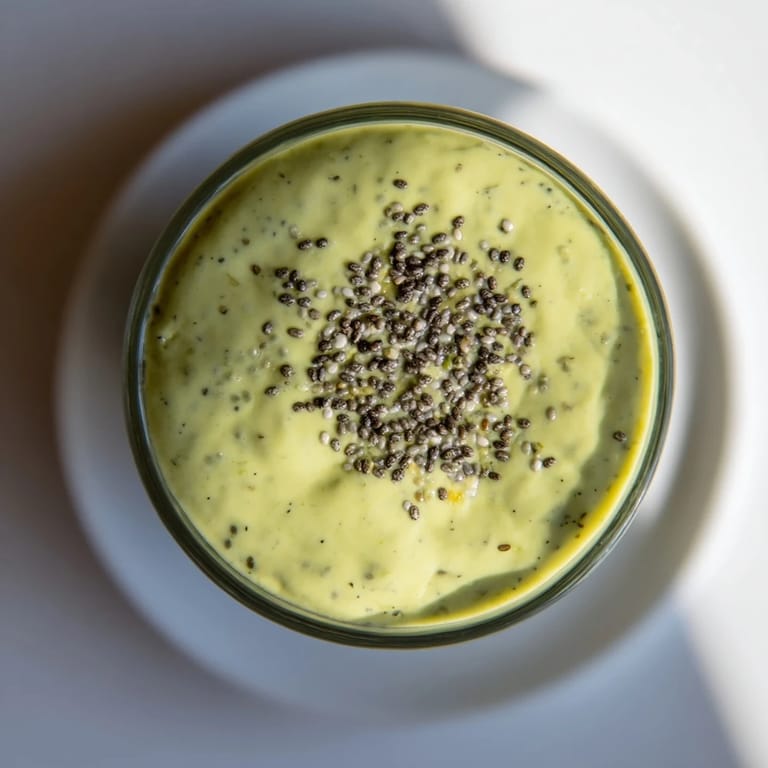 Overhead view of two glasses of spinach hidden smoothie on a rustic wooden table, topped with a sprinkle of chia seeds and pineapple chunks.