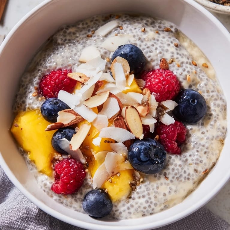 This vegan chia seed pudding offers a creamy, chilled texture, perfect for a healthy breakfast or afternoon snack.  