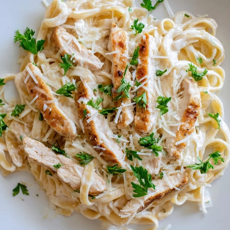 Spicy Cajun Chicken Alfredo in a creamy garlic sauce, ready to enjoy with a crisp white wine.