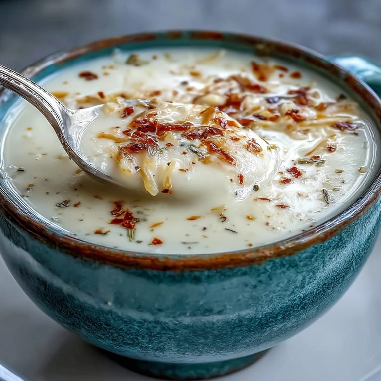 A smooth, savory White Bean and Parmesan Soup in a ceramic cup, garnished with parsley and a Parmesan swirl.