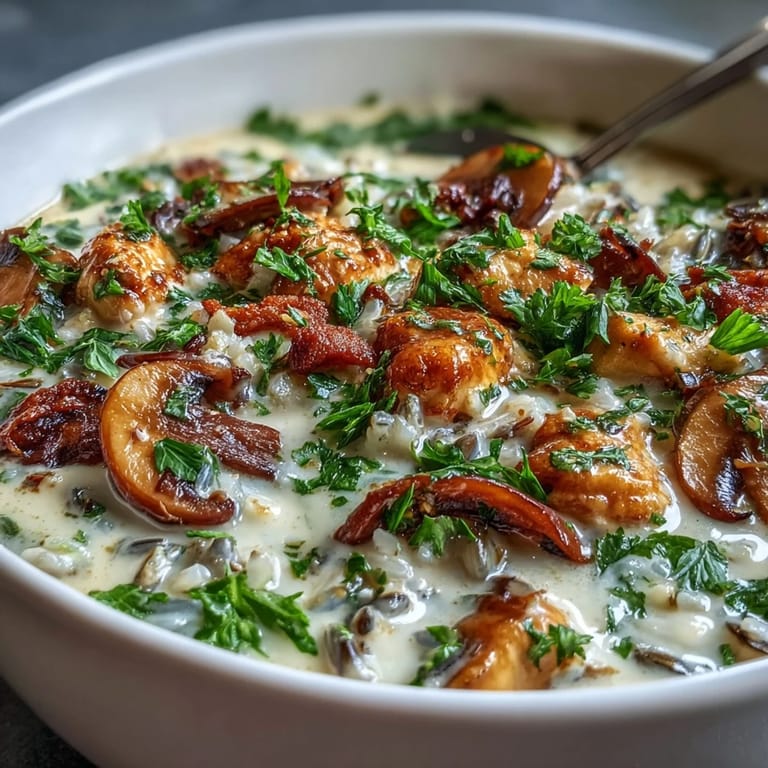 Fresh parsley and grated Parmesan garnish this comforting, creamy wild rice soup.