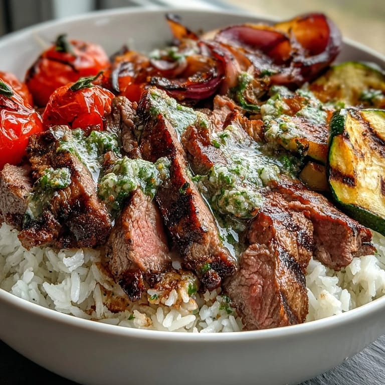 Gluten-free Grilled Steak Bowl featuring tender steak and roasted veggies for a hearty meal.