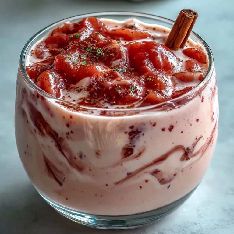 Rich Guava Coquito served in a chilled glass with a cinnamon stick, showing its creamy, pale pink texture.