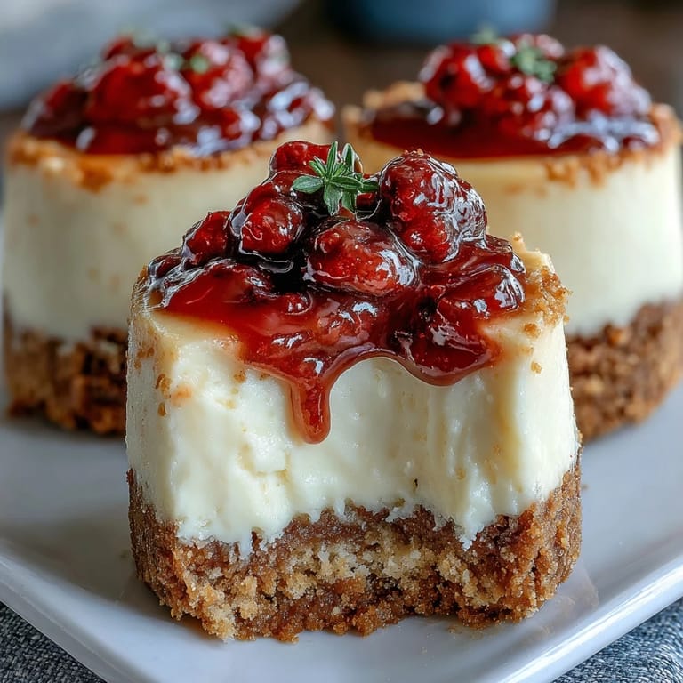 Bite-sized cheesecakes in paper liners, each crowned with a dollop of whipped cream and a bright red strawberry, perfect for party trays.