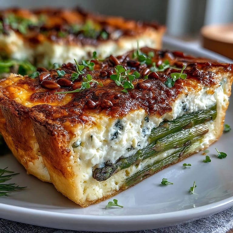 Beautifully baked asparagus tart with herbs, ideal for an elegant appetizer.