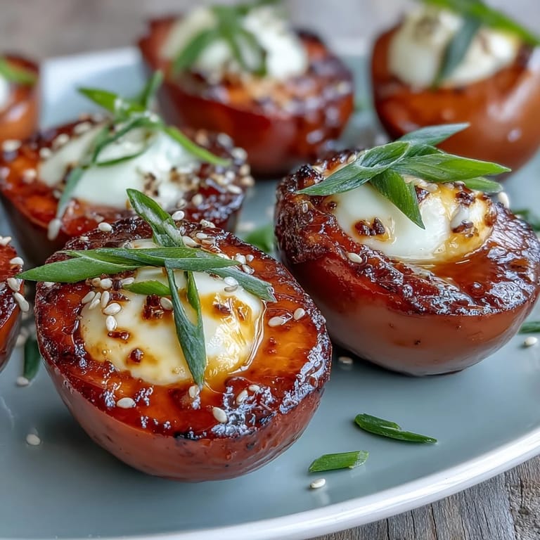 Soft-boiled eggs soaked in a spicy miso sauce, offering a tender yolk and bold, aromatic flavors.  