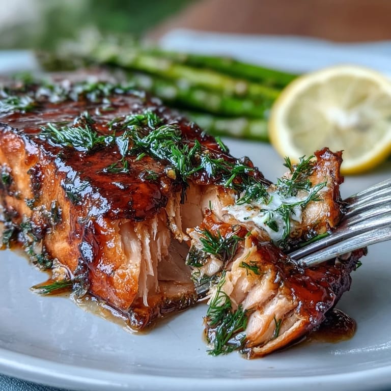 Healthy One Pan Lemon Herb Salmon served with roasted asparagus, drizzled with olive oil and garnished with lemon slices and fresh dill.