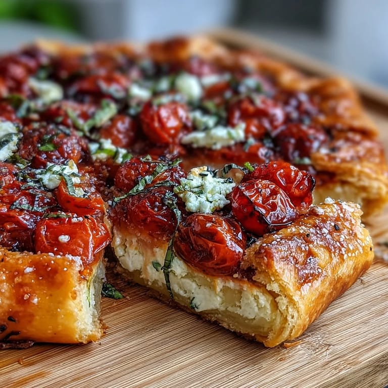 Flaky Roasted Cherry Tomato Feta Galette, a delightful vegetarian meal or snack.