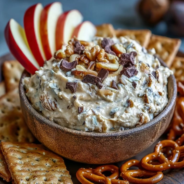 Close-up of the dreamy, smooth Fiber-Packed Chickpea Cookie Dough Dip ready to eat.