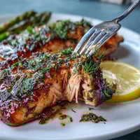 One Pan Lemon Herb Salmon with asparagus, roasted to perfection and garnished with fresh dill and lemon slices for a bright, healthy meal.