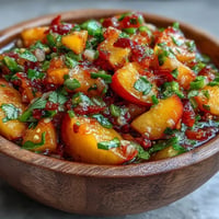 Sweet and Spicy Peach Jalapeño Salsa tops vibrant grilled fish, bursting with summer flavor.